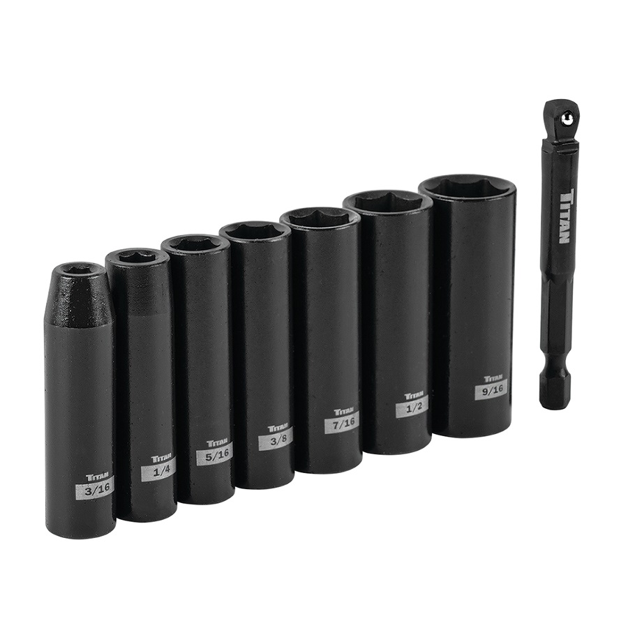 Titan™ 1/4" 6-Point Deep Impact Socket Set - SAE